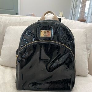 Michael Kors Black Leather Backpack with Gold Accents